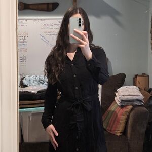 Elegant Black Shirt Dress - S